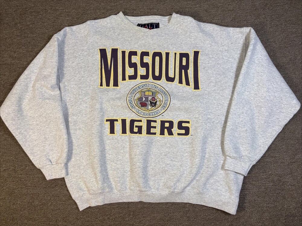 University Of Missouri Tigers Sweatshirt Heavy Galt 2XL Gray
